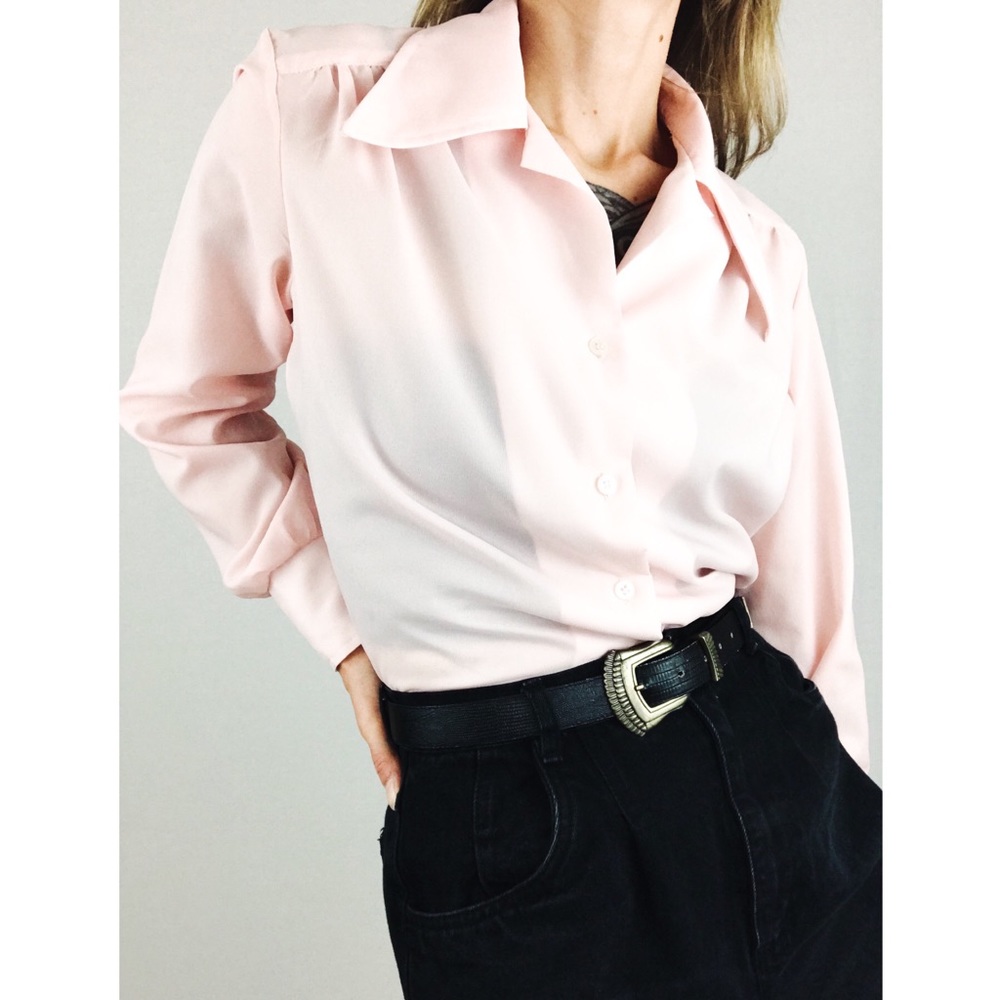 Vintage Sheer Pleated Blouse in Light Pink | Size L